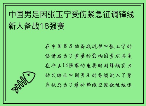 中国男足因张玉宁受伤紧急征调锋线新人备战18强赛